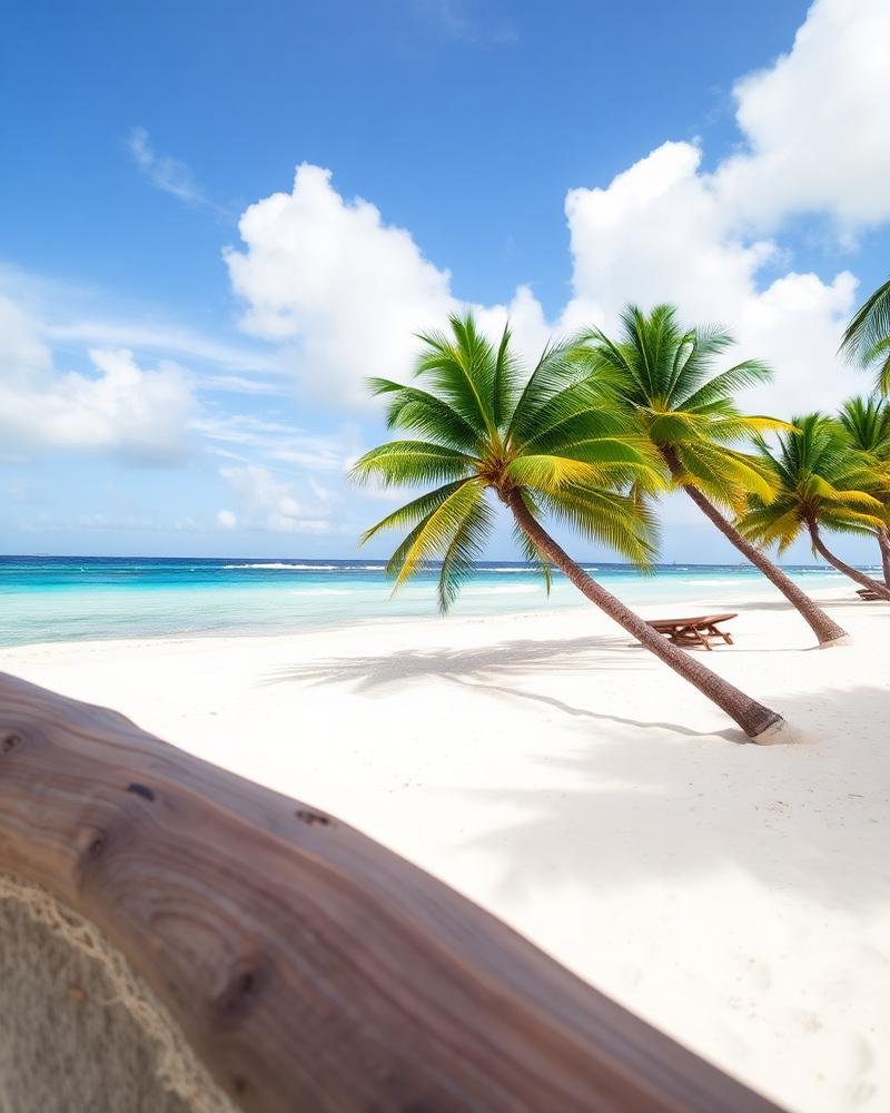 Playa de arena blanca con cocoteros en Punta Cana
